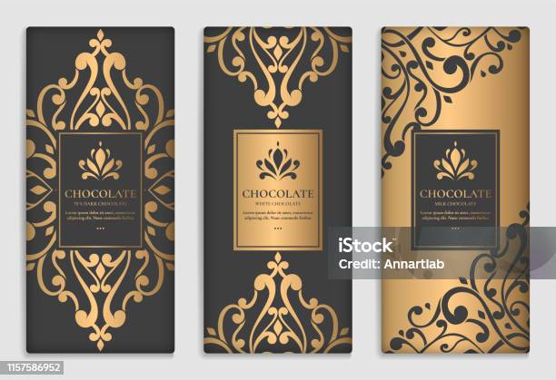 Gold And Black Packaging Design Of Chocolate Bars Vintage Vector Ornament Template Elegant Classic Elements Great For Food Drink And Other Package Types Can Be Used For Background And Wallpaper Stock Illustration - Download Image Now