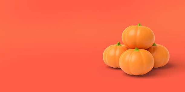 Orange pumpkin on an red background. 3D-rendering.
