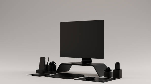 istock Black Contemporary Desk Setup 3 Quarter Left View 1157590311