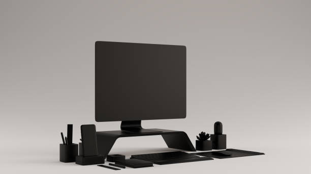 istock Black Contemporary Desk Setup 3 Quarter Right View 1157590397