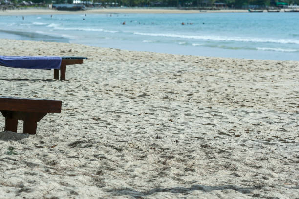 istock Sunbed on the beach with no people. 1157590579