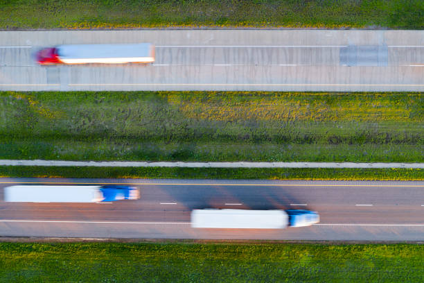 American Semi Trucks on Highway from Above