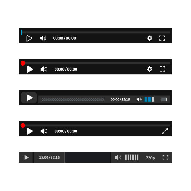 미디어 플레이어 응용 프로그램 세트 - sliding control panel control playing stock illustrations