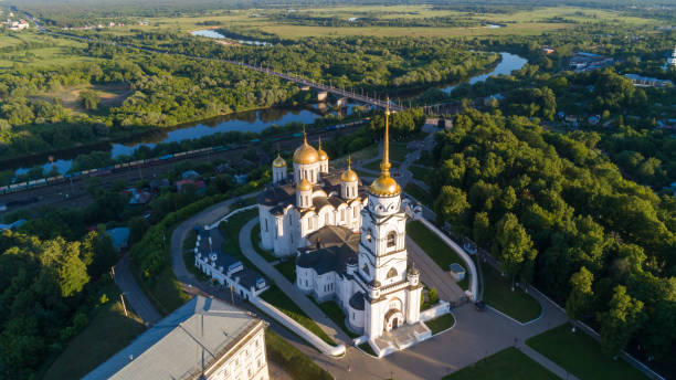 Assumption Cathedral with bell tower Assumption Cathedral - the main landmark of Vladimir city, Russia vladimir russia stock pictures, royalty-free photos & images