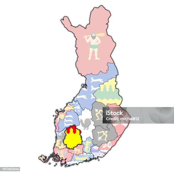 Flag Of Pirkanmaa Region On Administration Map Of Finland Stock Illustration - Download Image Now