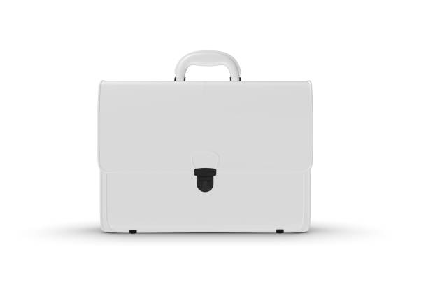 Plastic travel suitcase. White suitcase isolated on white background. Polycarbonate suitcase isolated on white. White suitcase.