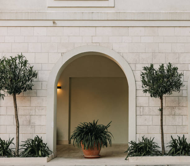 historic building architecture with the texture of the old plaster arch and terrace