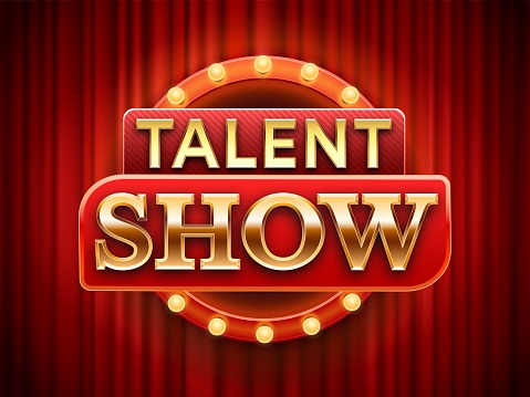 Talent show sign. Talented stage banner, snows scene red curtains and event invitation poster. Theater performance banner, talent day festival curtain chalkboard vector illustration