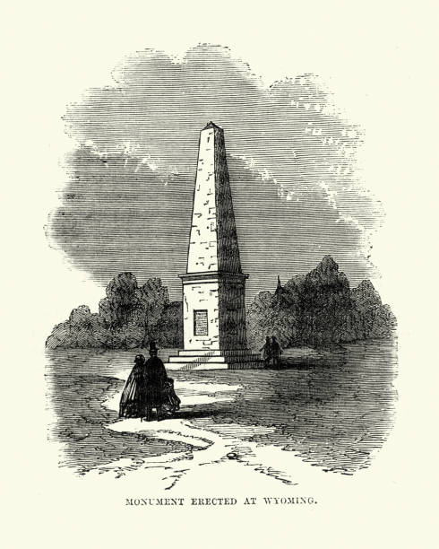 Vintage engraving of the Wyoming Monument is an American Revolutionary War monument and gravesite located in the borough of Wyoming, Pennsylvania, in Luzerne County.