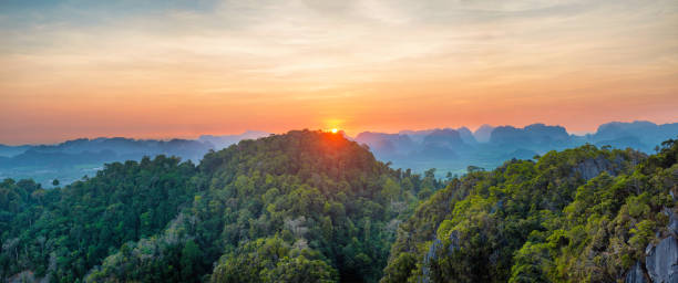 istock Panorama of tropical landscape at sunset 1157613107