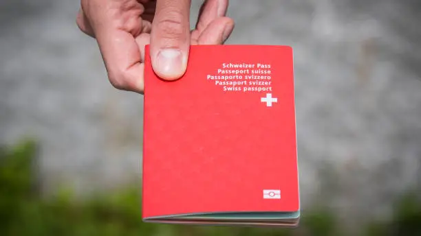 Zurich, Switzerland - May 15, 2019: The biometric Swiss passport has been awarded more than ever in the past 10 years. Nevertheless, he is still a good travel agent. The biometric passport is required for entry into various countries worldwide.