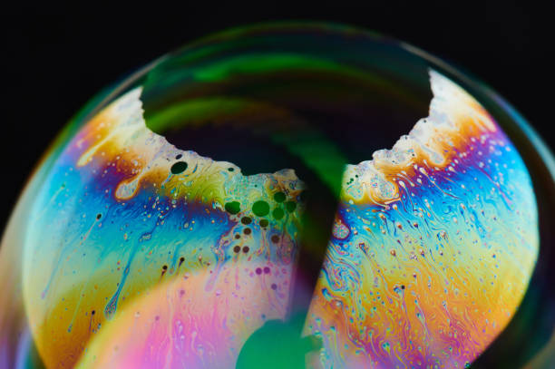 Rainbow color surface of liquid sphere macro close up view