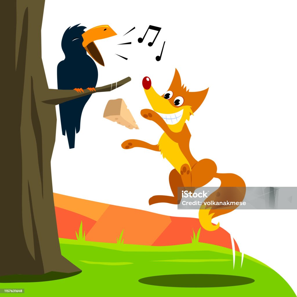 Illustration Le Corbeau Et Le Renard Dessin Illustration De Vecteur De Fable De Corbeau Et De Renard Vecteurs libres de droits et plus d'images vectorielles de Renard - iStock