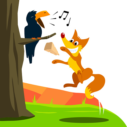 Crow And Fox Fable Vector Illustration Stock Illustration - Download Image  Now - Crow - Bird, Fox, Raven - Bird - iStock