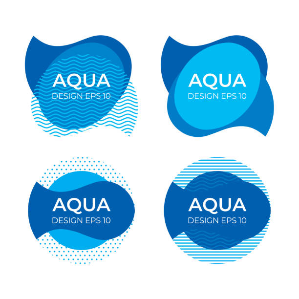Abstract design of logo for advertisement of drinking and mineral water, modern graphic image of the liquid in the form of a logo EPS 10 label designs stock illustrations