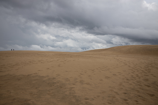 This is a view of the sand dunes at Jockey's Ridge State park on a cloudy day.