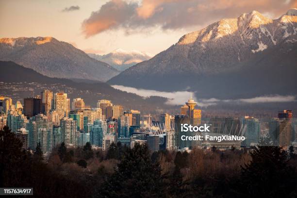 Downtown Vancouver Cityscape From Queen Elizabeth Park At Winter Stock Photo - Download Image Now