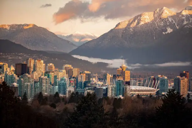 Photo of Downtown Vancouver cityscape from Queen Elizabeth Park at winter