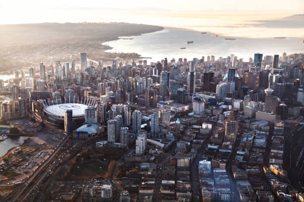flyg utsikt över vancouver downtown - burrard inlet bildbanksfoton och bilder