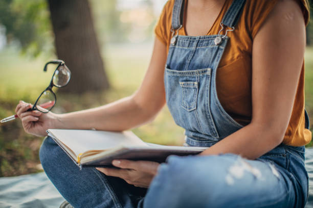 istock Woman studying in public park 1157635393