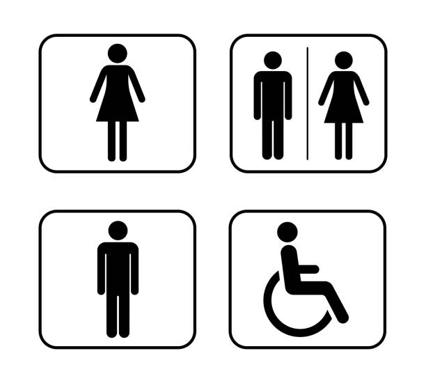 illustrations, cliparts, dessins animés et icônes de graphismes de symboles de wc dans le modèle plat - public restroom bathroom restroom sign sign