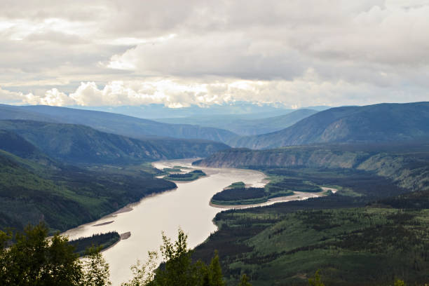 Looking out over the Yukon River and Dawson City from the Midnight Dome viewpoint