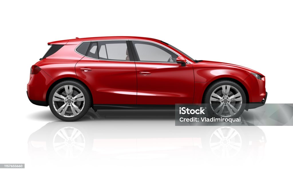 Generic red SUV on a white background - side view Car Stock Photo