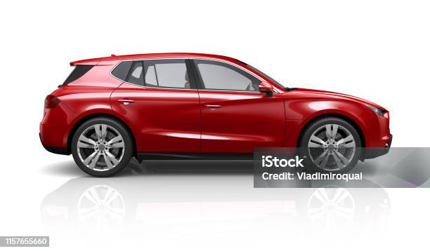 Generic Red Suv On A White Background Side View Stock Photo - Download Image Now - Car, Side View, Cut Out