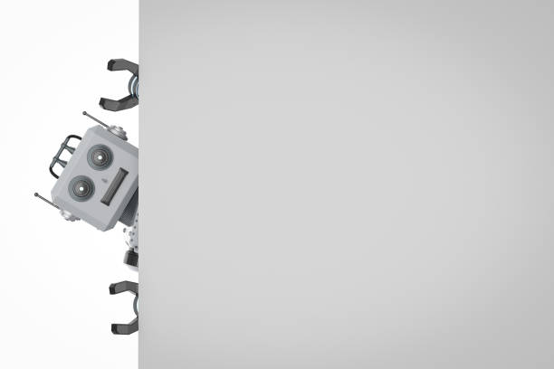 3d rendering robot tin toy with white blank paper