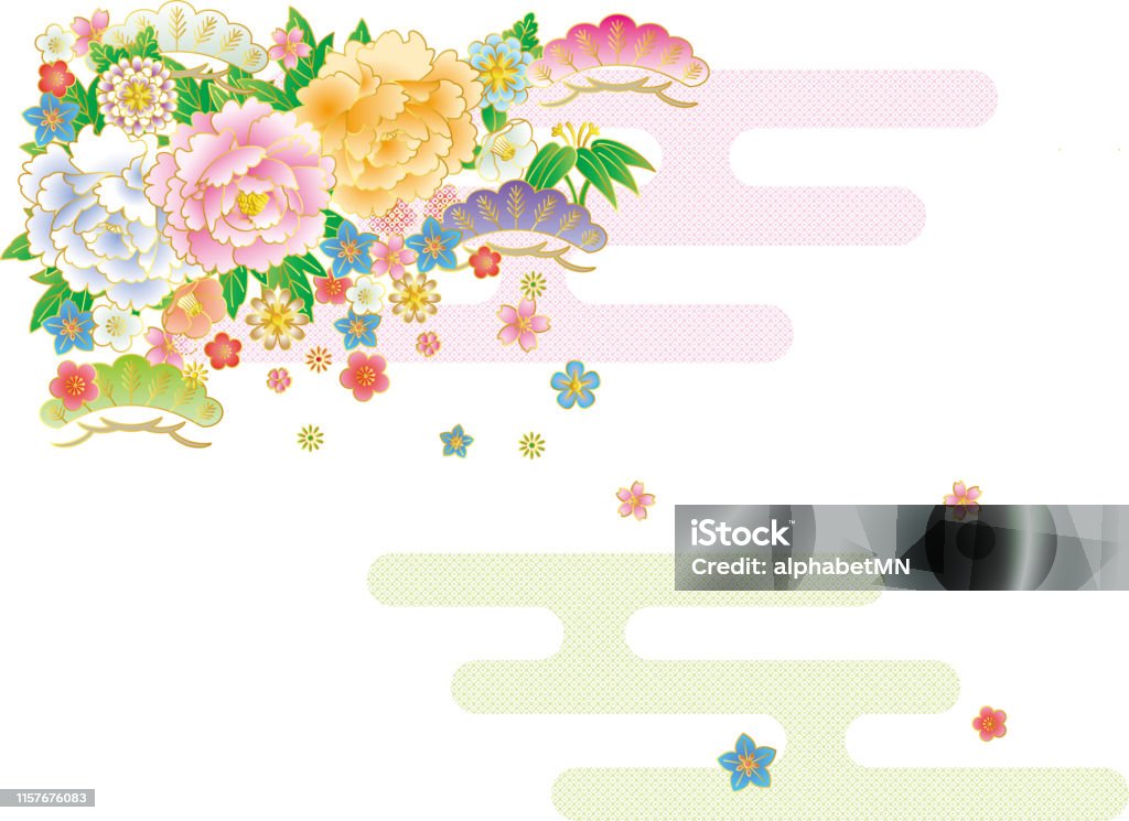 Bouquet et baguettes à la japonaise. Matériel de fond - clipart vectoriel de Abricotier du Japon libre de droits