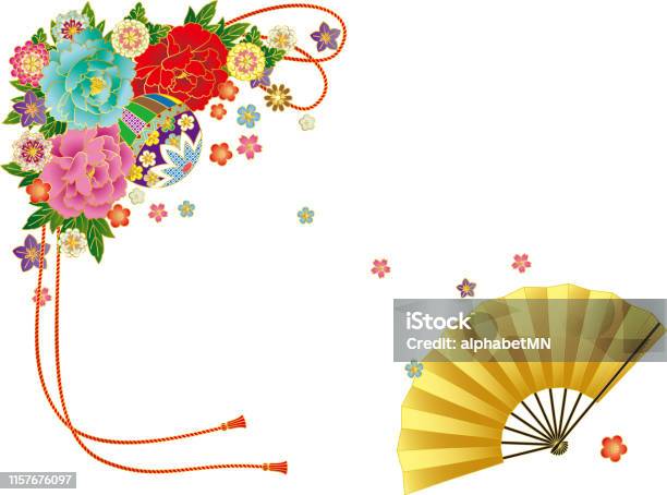 Bouquet De Style Japonais Et Ventilateur Pliant Matériel De Fond Vecteurs libres de droits et plus d'images vectorielles de Culture japonaise