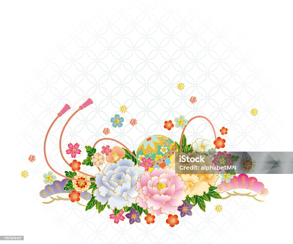 Bouquet de style japonais et eau courante. Matériel de fond - clipart vectoriel de Abricotier du Japon libre de droits
