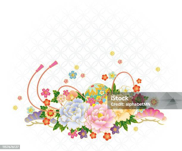 Japanesestyle Bouquet And Running Water Background Material Stock Illustration - Download Image Now