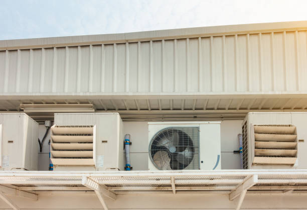 istock Air Conditioning Compressor Installation Outside Building, Air Cooling System for Supermarket Shop 1157678230