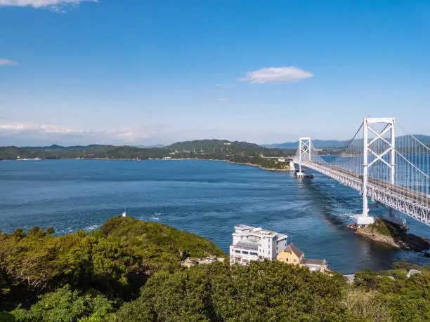 Great Naruto Bridge is a Large Suspension Bridge over the Tide of the Naruto Strait, Naruto City, Tokushima Prefecture, Japan. The city of Naruto is synonymous with “whirlpools”.