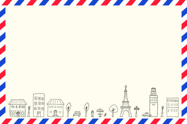 ilustrações de stock, clip art, desenhos animados e ícones de greeting card background with air mail frame - air mail mail envelope blank