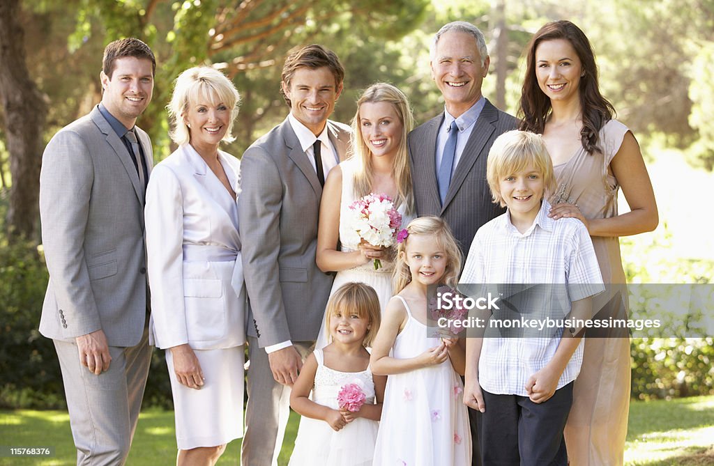 Family Group At Wedding Family Group Outside At Summer Wedding Family Stock Photo