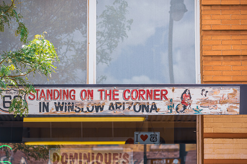 Winslow Arizona, USA 5/16/2016 Route 66 Standing on the corner in Winslow Arizona