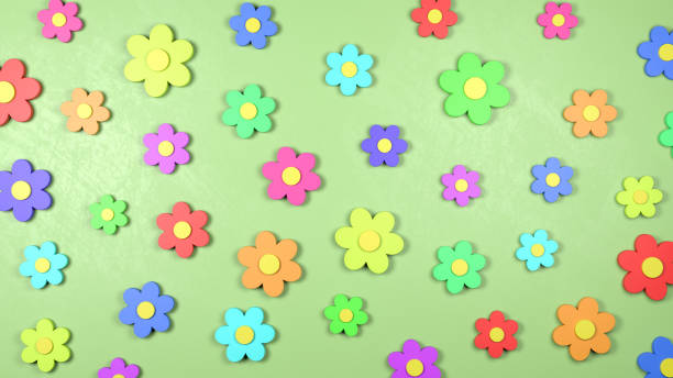 istock Colorful Flower Shapes on Green Background 1157687677