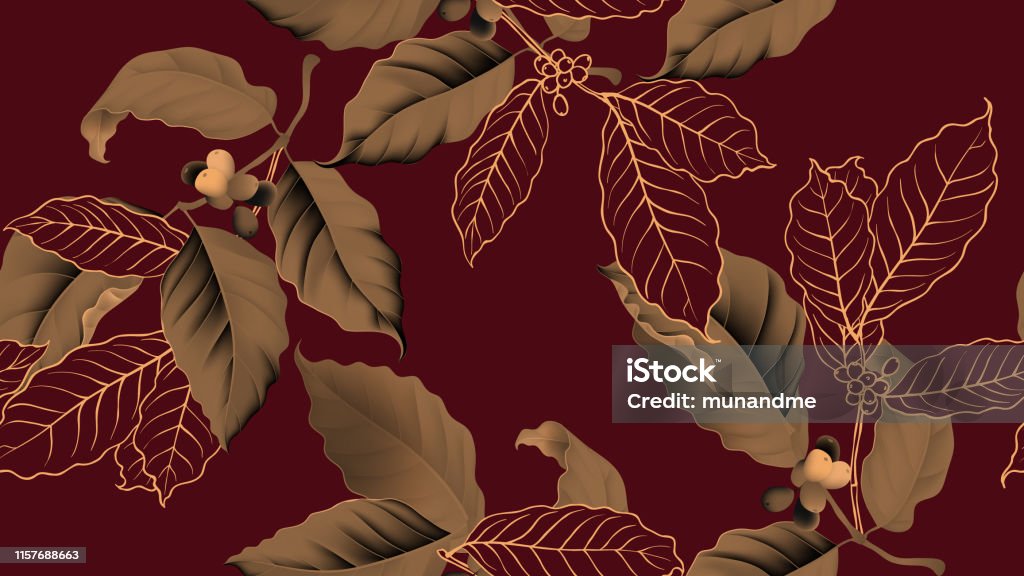 Coffee Tree Pattern Coffee Tree Seamless Pattern Branch Of Coffee Tree In Golden Brown On ...