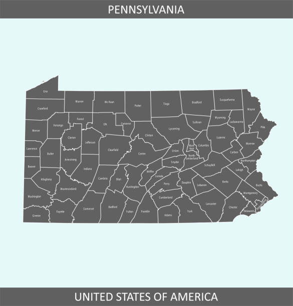 Pennsylvania counties map The map is accurately prepared by a map expert. cambridgeshire stock illustrations