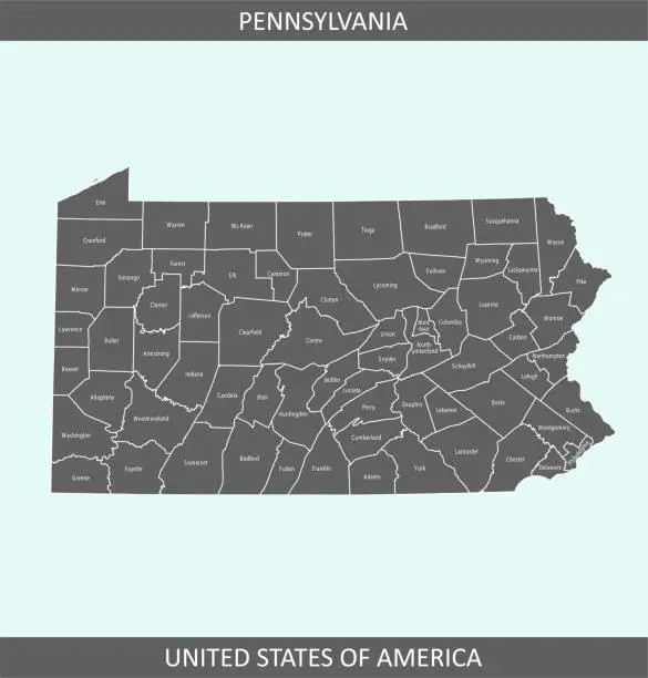 Vector illustration of Pennsylvania counties map