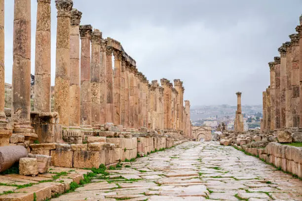 The Cardo Maximus of Roman Ruins of Jerash after Rain, Jordan