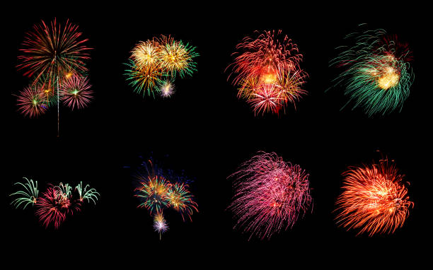 istock Colorful fireworks isolated on black background 1157695997