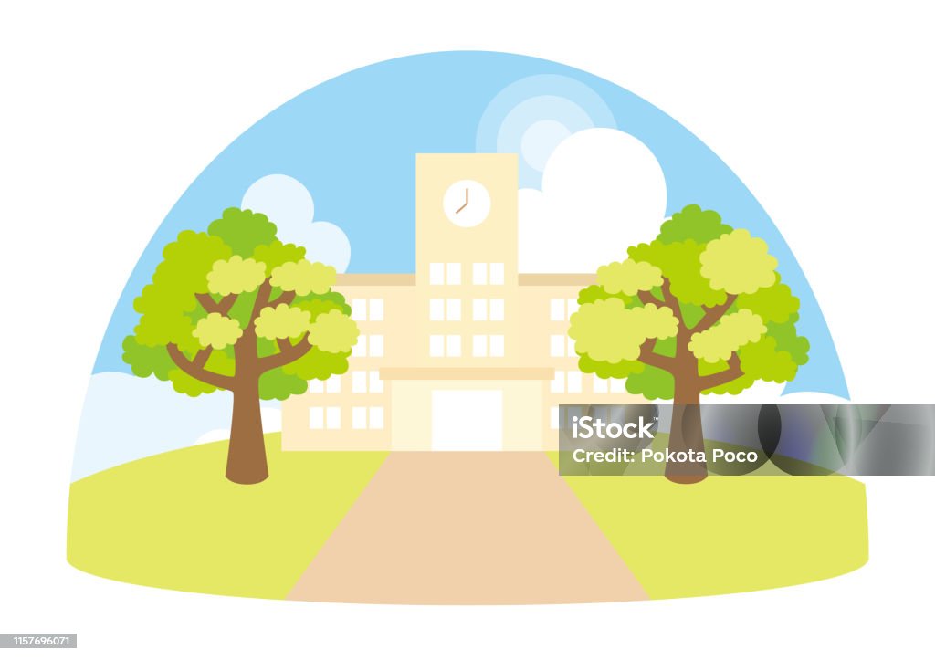 Elementary school Illustration of a cute elementary school. Backgrounds stock vector