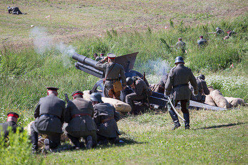 City Cesis, Latvian republic. Century of Cesis Battle Reconstruction for the Baltic States. Weapons and soldiers. 22.06.2019.
