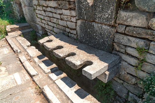 Public toilets in historical ancient city Sardes (Sardis), Manisa, Turkey.