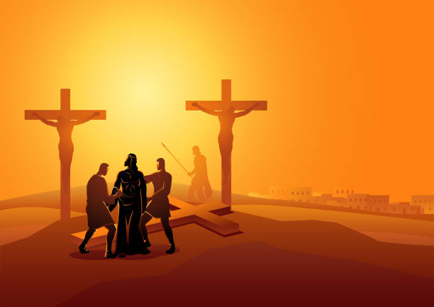 jesus wird seiner kleider beraubt - station of the cross stock-grafiken, -clipart, -cartoons und -symbole