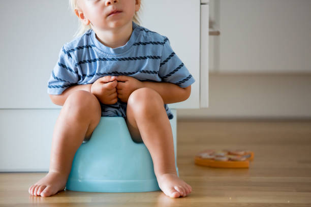 Little toddler boy, sitting on potty, playing with wooden toy Little toddler boy, sitting on potty, playing with wooden toy at home toddler hitting stock pictures, royalty-free photos & images