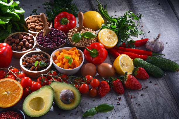 istock Assorted organic food products on the table 1157717146